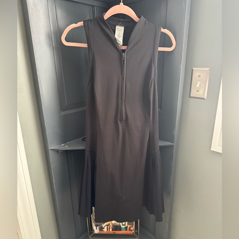 Athleta Black Sleeveless Zip-Front A-Line Dress